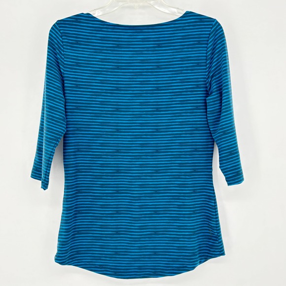 Title Nine Blue Gray Striped 3/4 Sleeve Athletic Stretch Top Size S - Picture 3 of 5